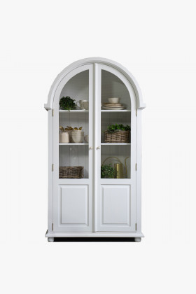 Hohe Vitrine aus Massivholz mit Glastüren und 3 Böden